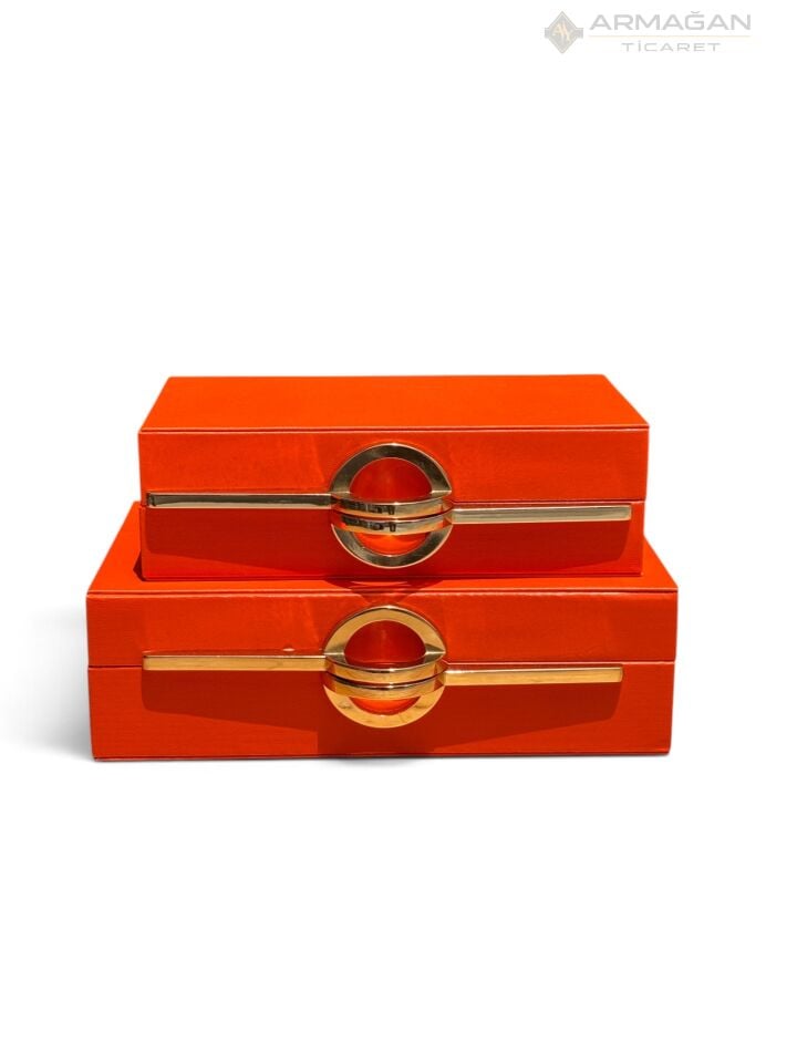2Lİ DERİ KUTU P MODEL Turuncu-Gold