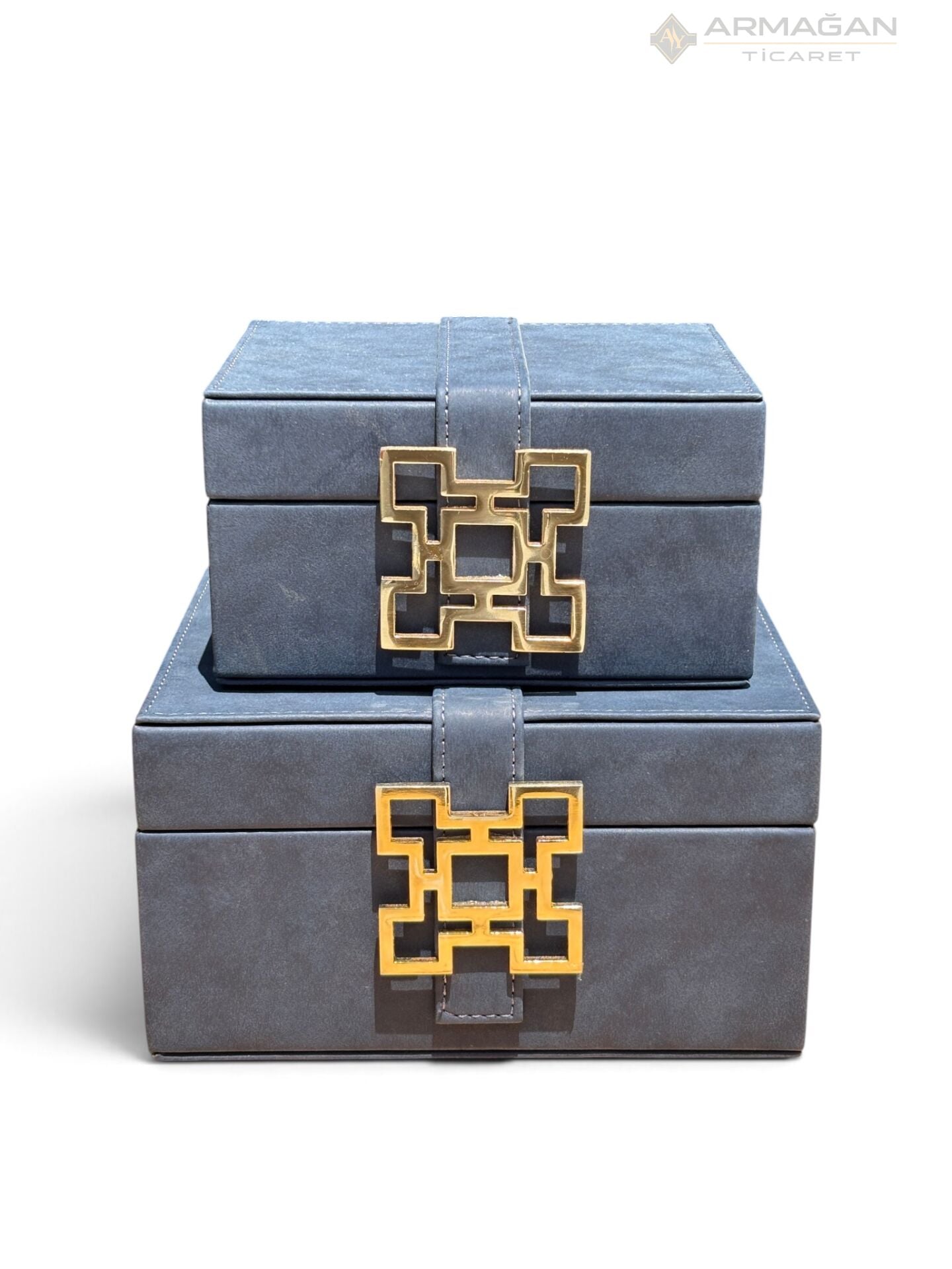 2Lİ DERİ KUTU KARO MODEL Lacivert-Gold