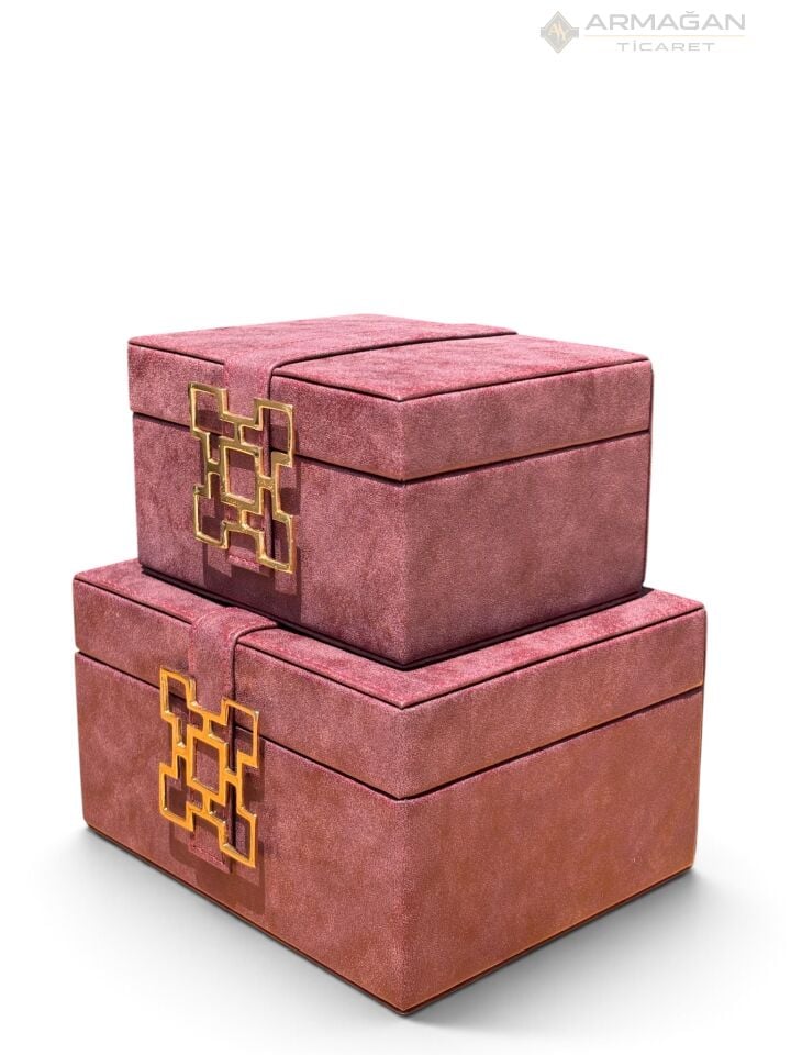 2Lİ DERİ KUTU KARO MODEL Bordo-Gold