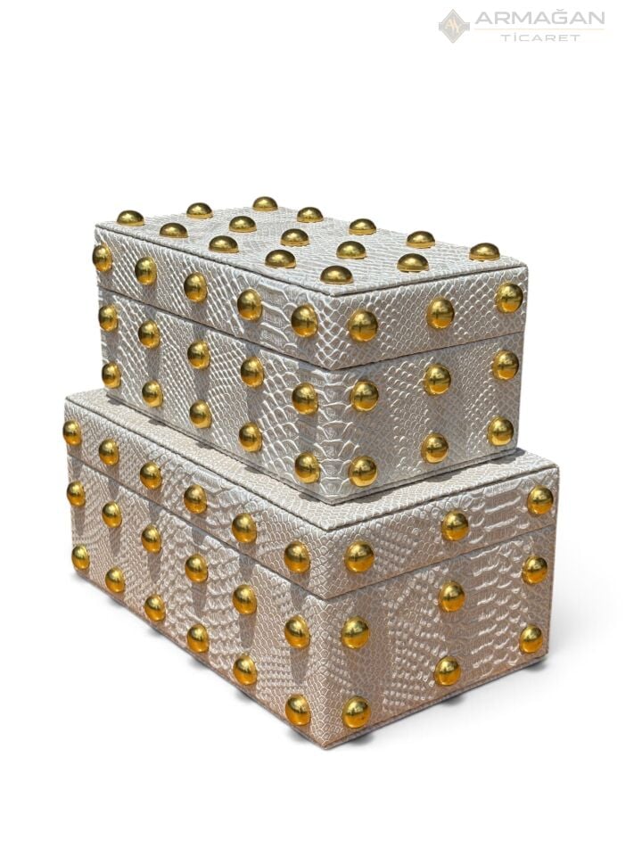 2Lİ DERİ KUTU PUANTİYE MODEL Krem-Gold
