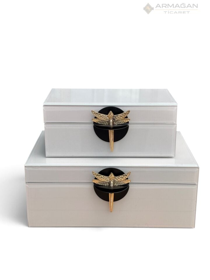 2Lİ CAM KUTU DRAGO MODEL Krem-Gold