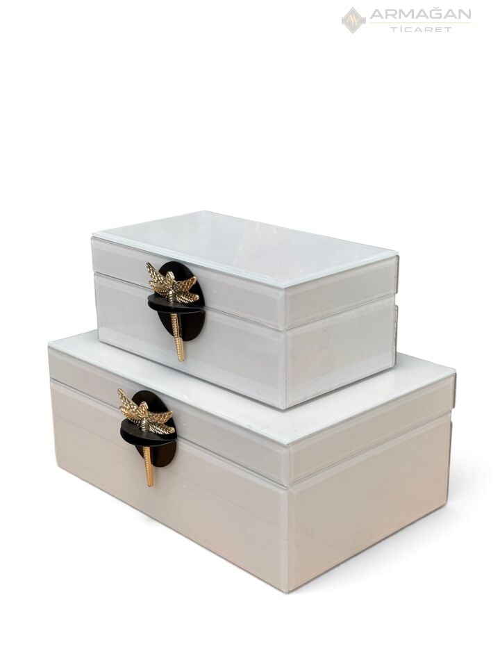 2Lİ CAM KUTU DRAGO MODEL Krem-Gold