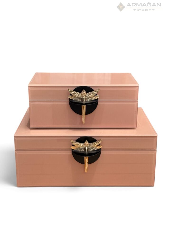 2Lİ CAM KUTU DRAGO MODEL Bej-Gold