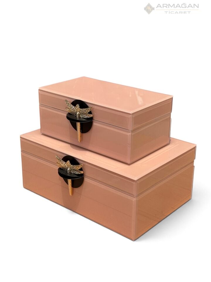 2Lİ CAM KUTU DRAGO MODEL Bej-Gold