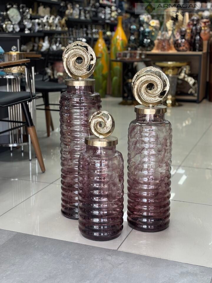 YUVARLAK METAL BAŞLIKLI DEKOR VAZO