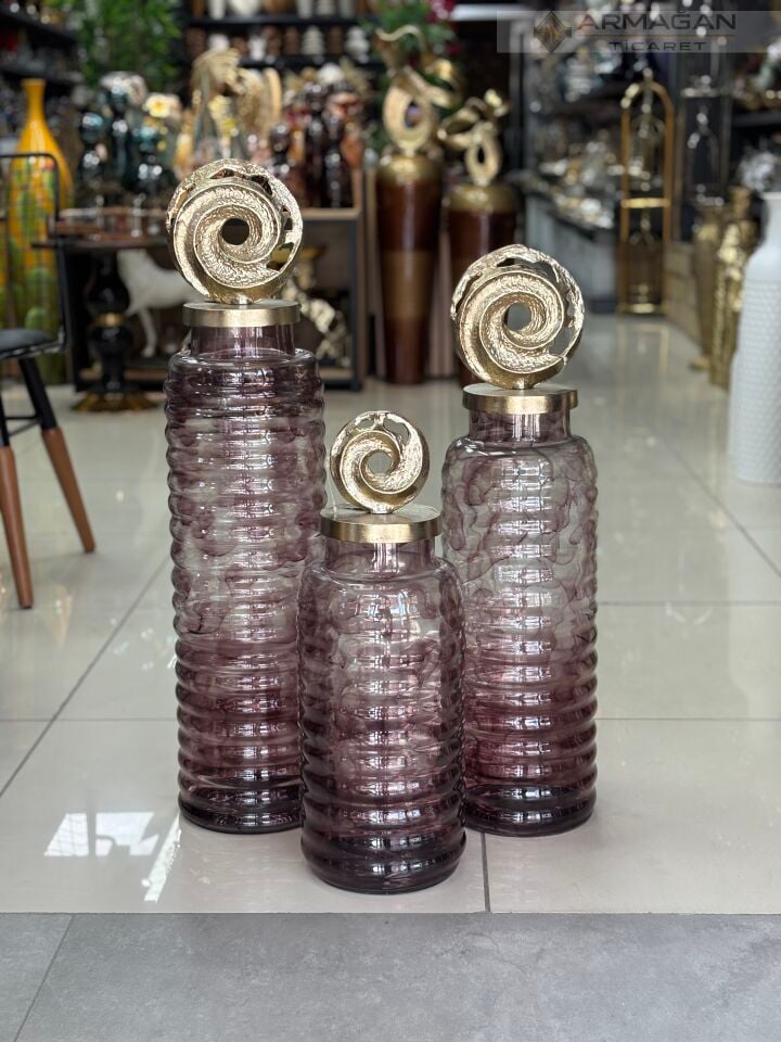 YUVARLAK METAL BAŞLIKLI DEKOR VAZO Küçük
