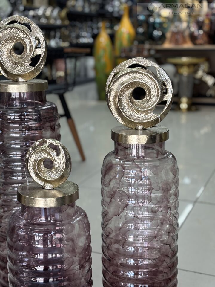 YUVARLAK METAL BAŞLIKLI DEKOR VAZO Küçük